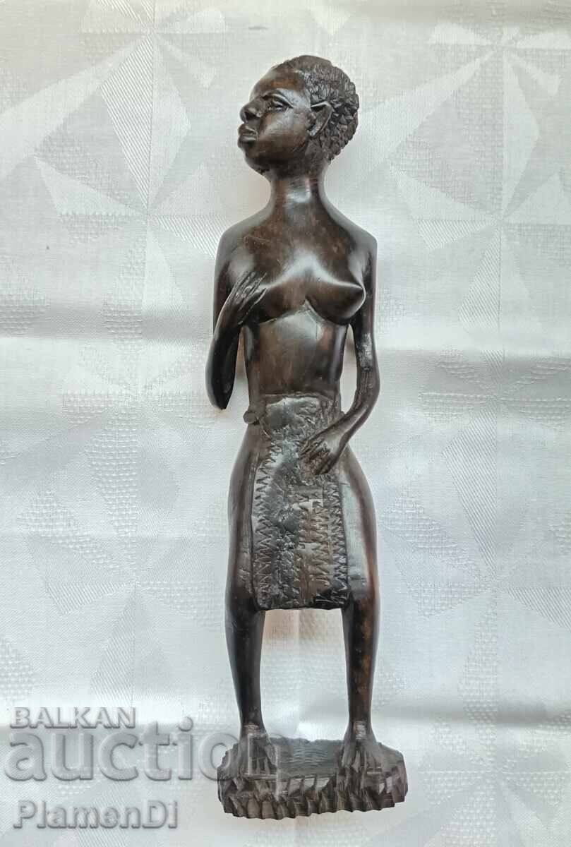 Figurină africană lucrată manual din abanos, 26 cm