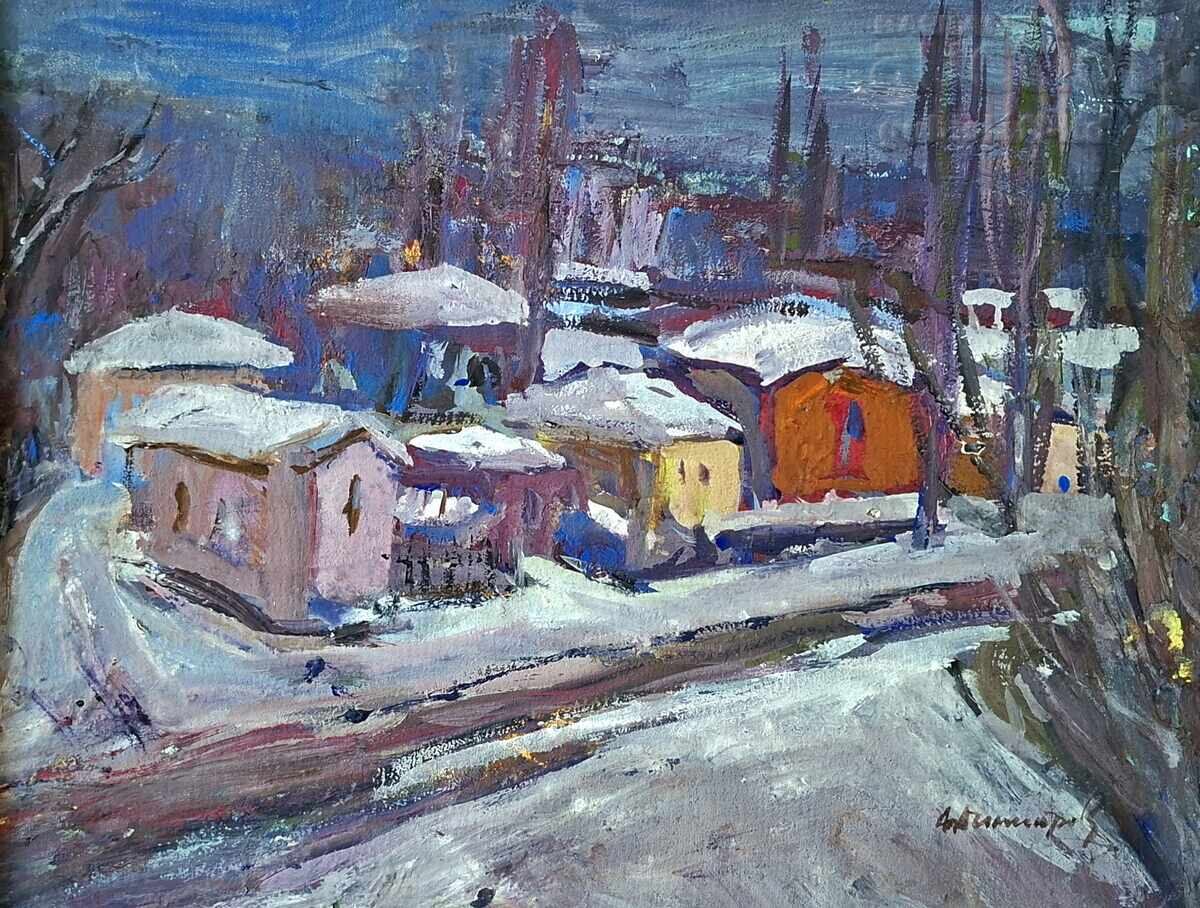Picture, landscape, houses, art. Al. Dimitrov, 1980s. with price € 450.00 | 880.13 BGN