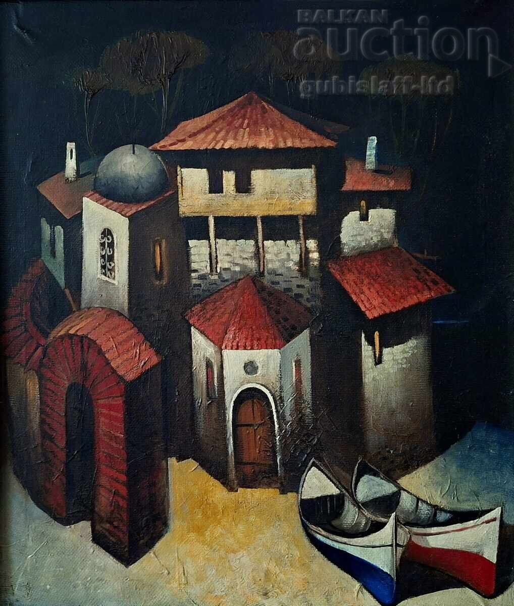 Painting, landscape, boats, unidentified author, 1991 with price € 700.00 | 1369.09 BGN