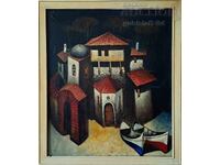 Tablou, peisaj, bărci, autor neidentificat, 1991