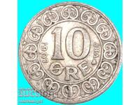 Denmark 10 Øre 1907 King Frederik VIII Silver