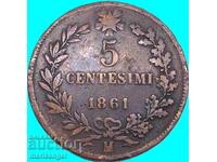 5 centesimi 1861 Ιταλία M - Milan Victorio Emanuele III