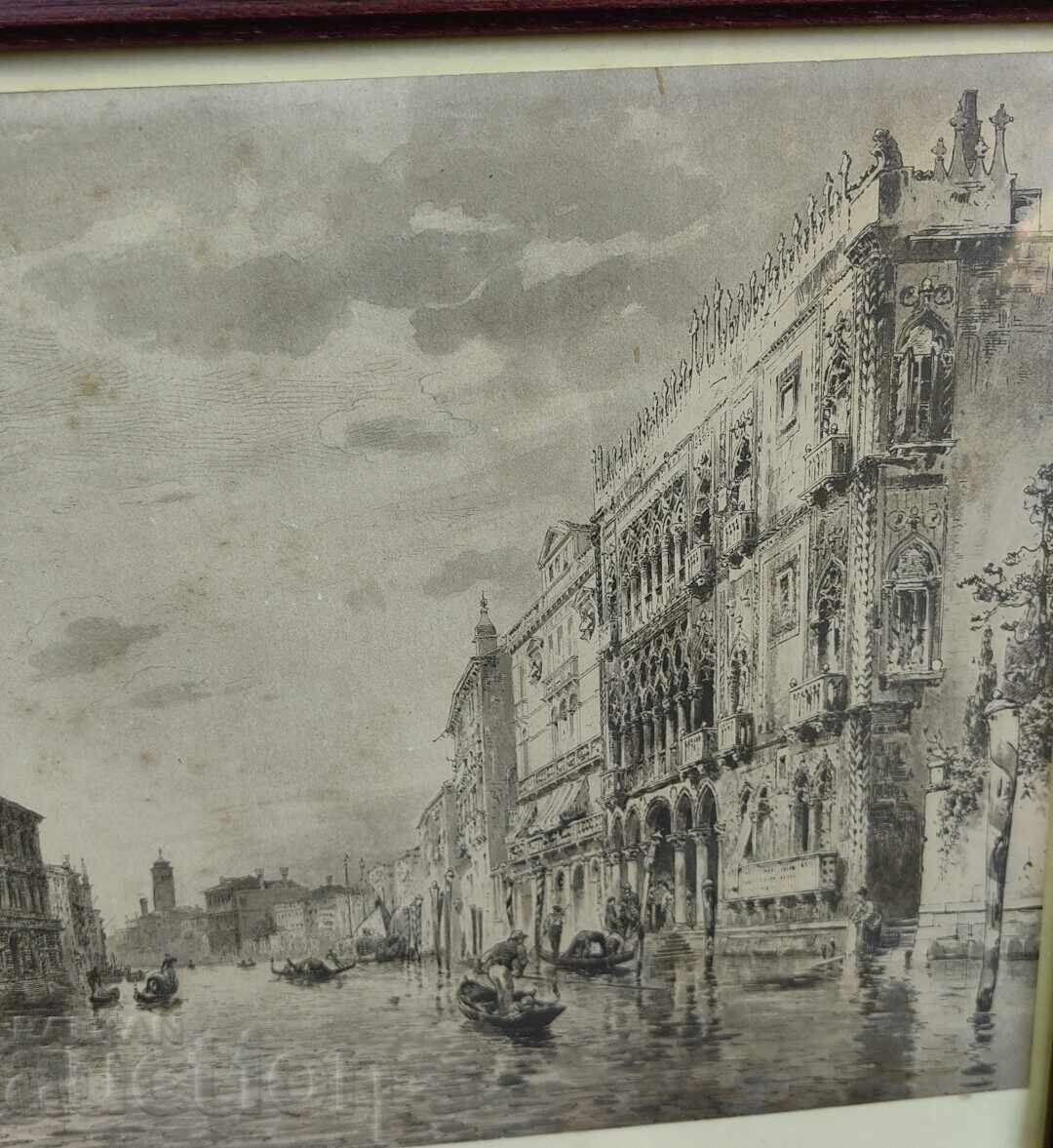 Livrarea VENEȚIA CANALE TABLOU VECHI REPRODUCERE GRAFICĂ RAMĂ Livrarea VENEȚIA CANALE TABLOU VECHI REPRODUCERE GRAFICĂ RAMĂ