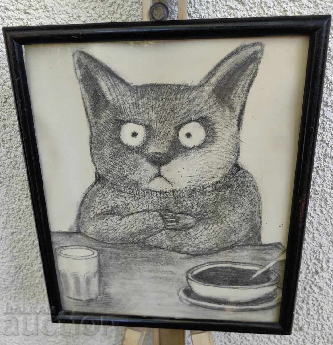 REPRODUCERE PISICĂ SUPĂRATĂ TABLOU DESEN GRAFICĂ RAMĂ cu preț € 15.00 | 29.34 BGN