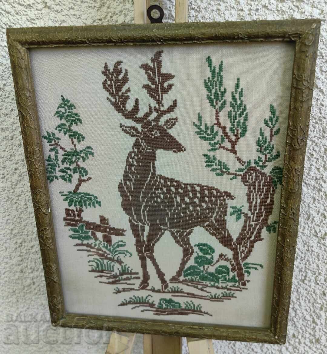 GOBELIN VECHI CERB RAMĂ TABLOU
