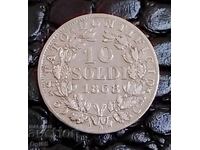 Veche monedă de argint Statul Papal 10 Soldi anul 1868