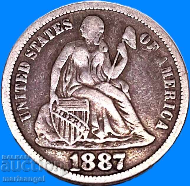 Auction  1 dime 1887 USA 10 cents Liberty silver