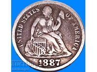 1 dime 1887 SUA 10 cenți Liberty argint