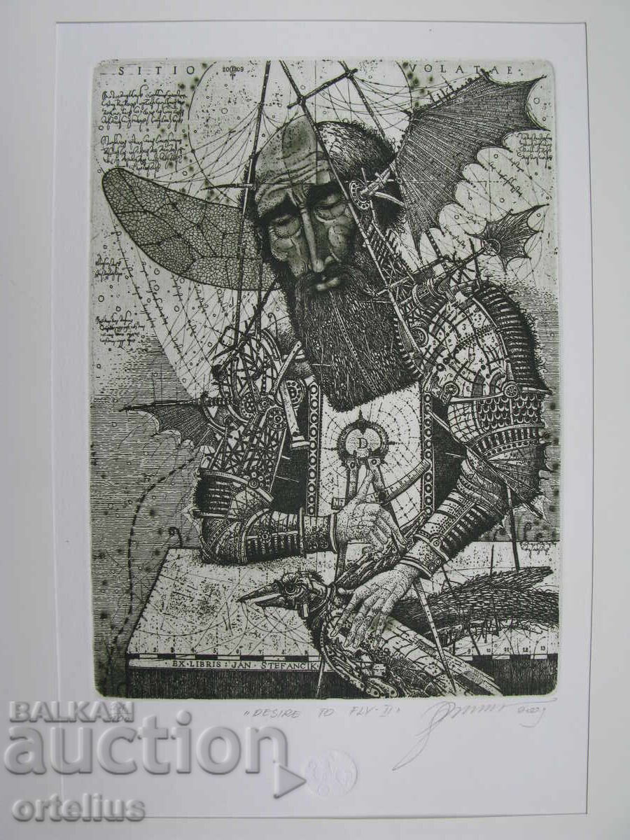 Licitație 2) Oleg Denisenko semnat, acvaforte, gravură, grafică, ac uscat