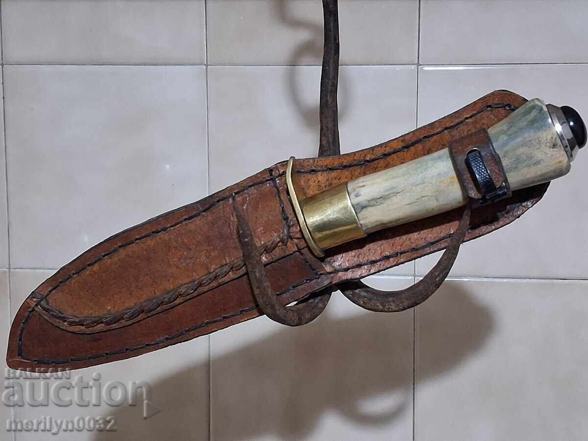 Κυνηγετικό μαχαίρι με θήκη, λαβή από κέρατο ελαφιού