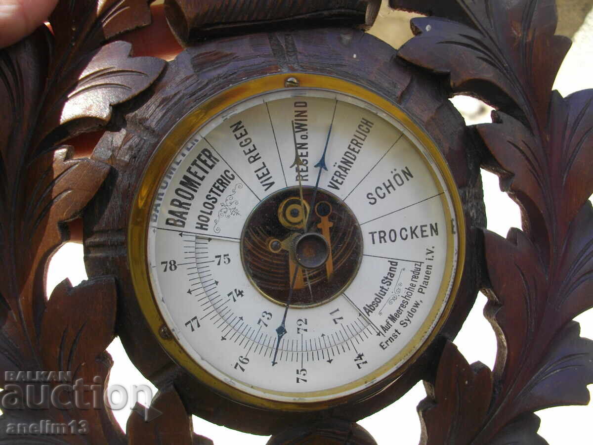 OLD BAROMETER THERMOMETER BLACKWALD WOOD CARVING - 5