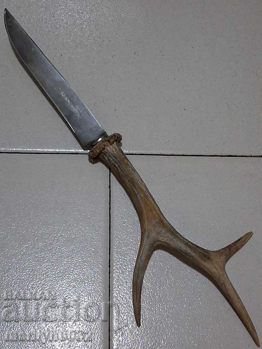 Hunting knife without sheath, roe deer antler handle - 5