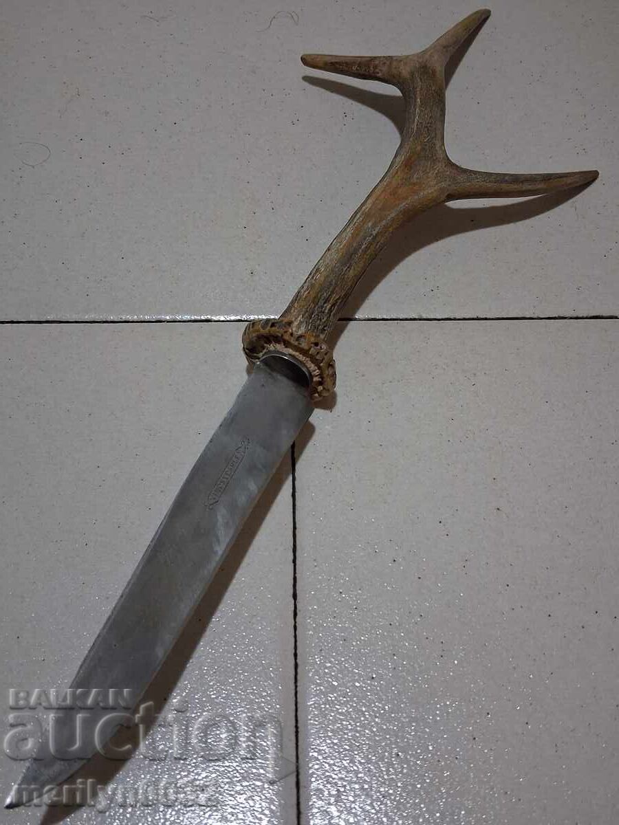 Hunting knife without sheath, roe deer antler handle - 7