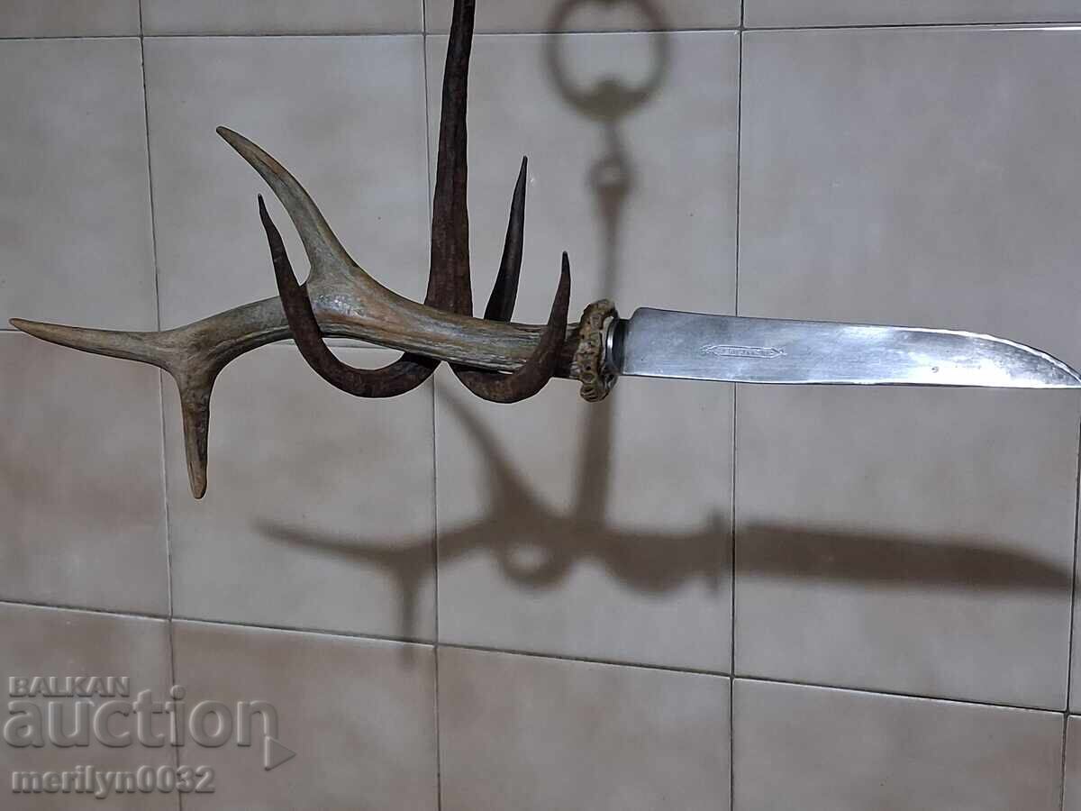 Hunting knife without sheath, roe deer antler handle