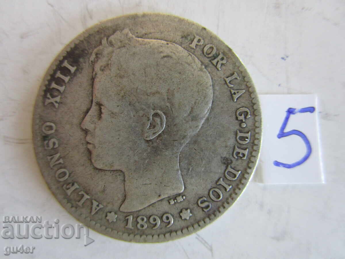 ❌Spania/1 pesetă 1899/Nr. 5/argint 0.835/ORIGINAL❌