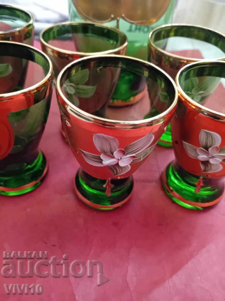 Serviciu antic, sticlă și 6 pahare Bohemia cu preț € 110.00 | 215.14 BGN