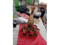Старинен сервиз ,шише и 6 чаши Бохемия