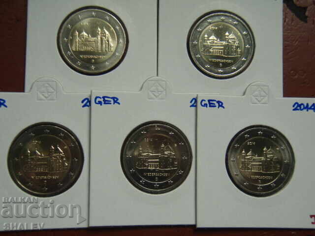 2 Euro 2014 Germany "Nethersachs" A,D,F,G,J /Германия 2 евро с цена € 29.89 | 58.46 лв.
