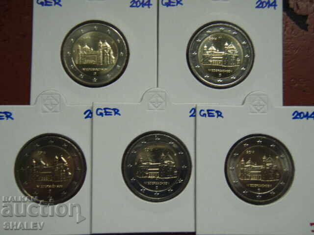 2 Euro 2014 Germany "Nethersachs" A,D,F,G,J /Германия 2 евро