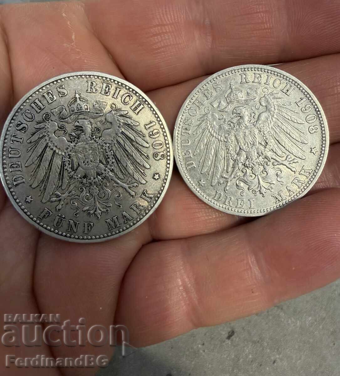 Set de 5 și 3 mărci 1908. Bavaria. OTTO!