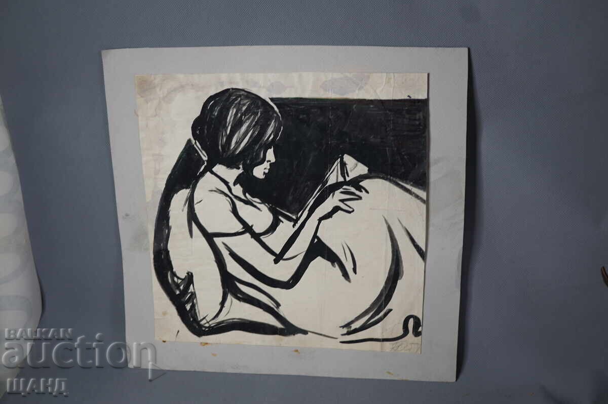 Old master drawing painting woman with a book