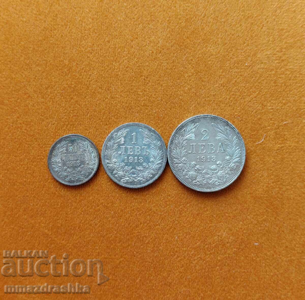 50 stotinki, 1 și 2 leva 1913