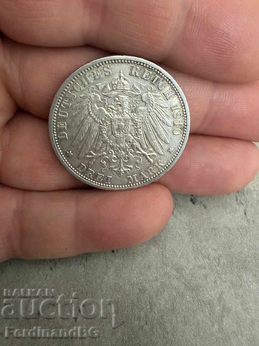 Auction  Silver coin 3 Marks 1910 Letter G