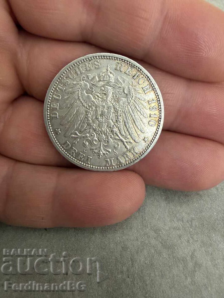 Delivery of Silver coin 3 Marks 1910 Letter G
