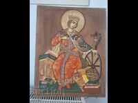 εικόνα Αγιας Αικατερινας φιλοτεχνημένη σε παλαιό ξυλο