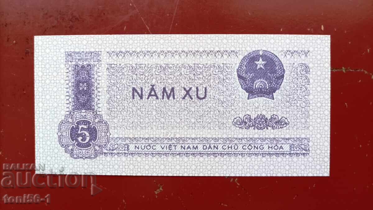 Vietnamul de Nord 5 xu 1975 UNC