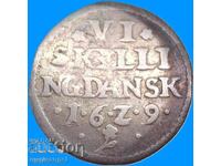 Δανία 6 Σκίλλινγκ 1629 ασήμι