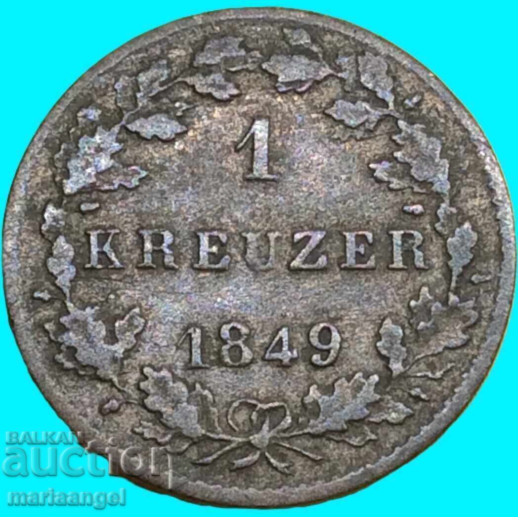 Livrarea 1 Kreuzer 1849 Germania Hesse-Darmstadt