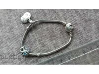 Сребърна гривна - Pandora масивна - 19,15 грама с талисмани