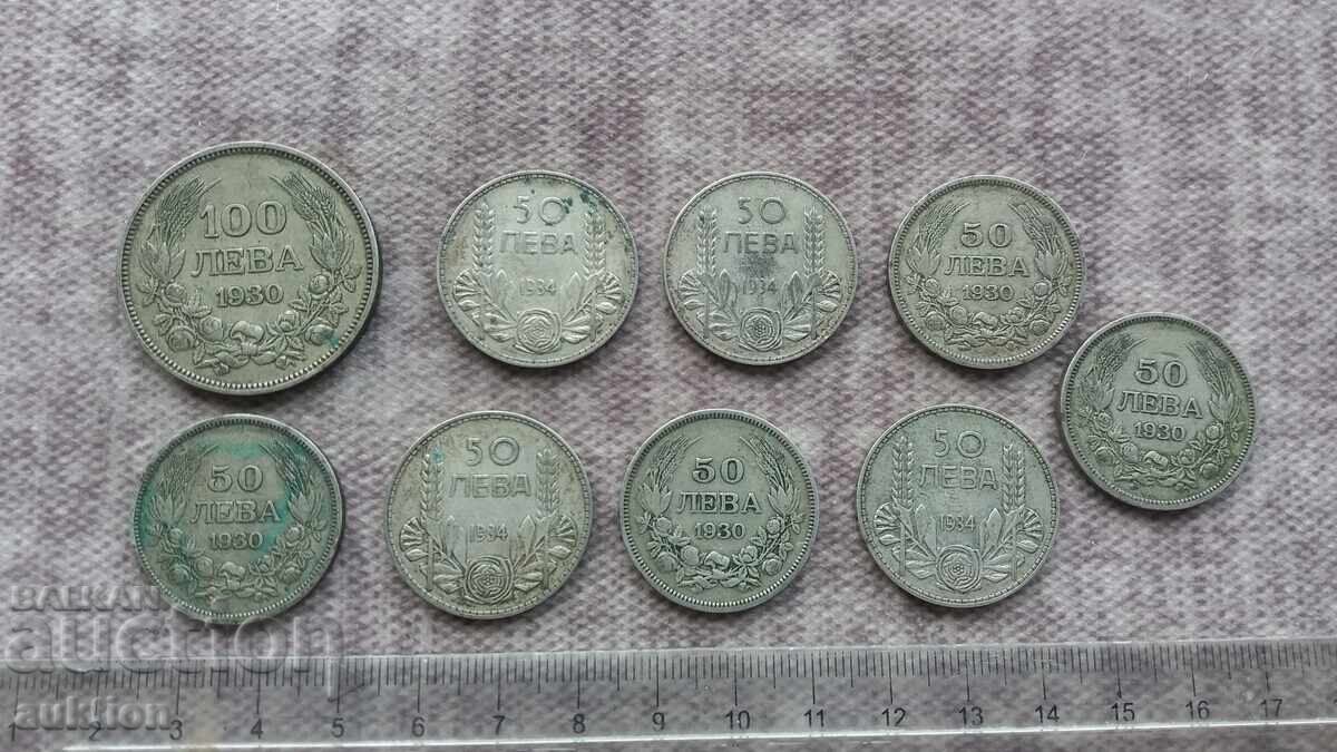 COLECȚIE DE 100 ȘI 50 LEVA BORIS III - 1930 ȘI 1934, 9 BUCĂȚI