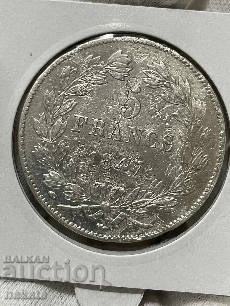 Παράδοση Γαλλία 5 φράγκα 1847 A - Παρίσι, Λουδοβίκος-Φίλιππος