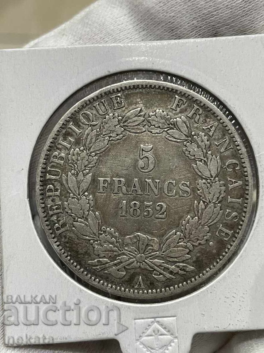 Livrarea Franța 5 franci, 1852. Împăratul Napoleon al III-lea
