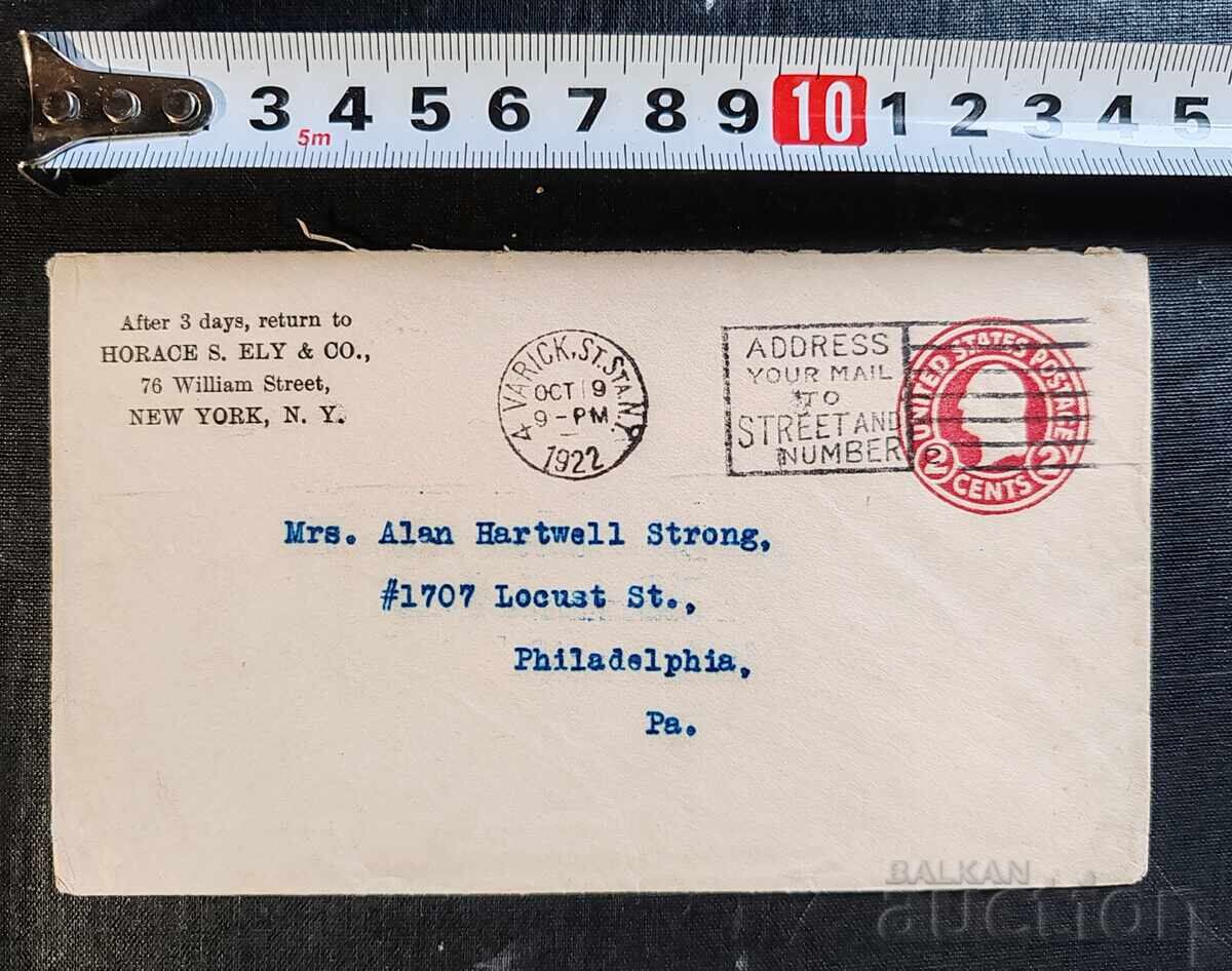 SUA. Plic poștal antic din 1922, care reprezintă cu preț € 5.64 | 11.03 BGN