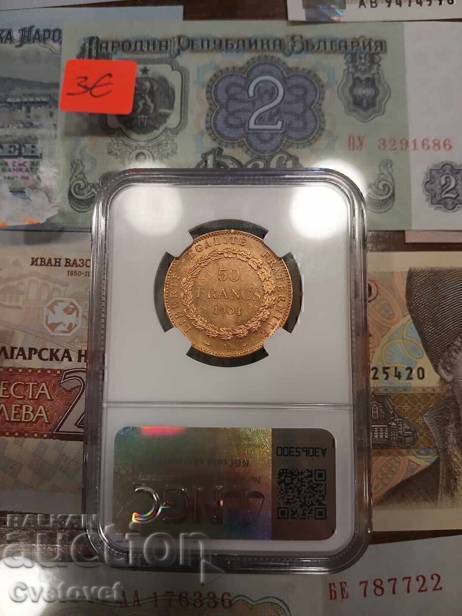 50 franci 1904 MS61 NGC cu preț € 3200.00 | 6258.68 BGN