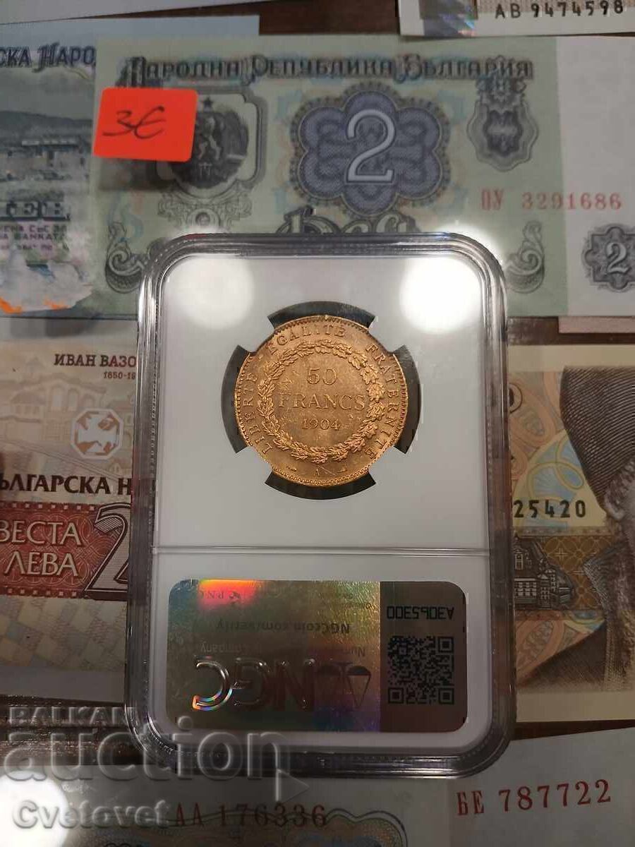 Delivery of 50 Francs 1904 MS61 NGC