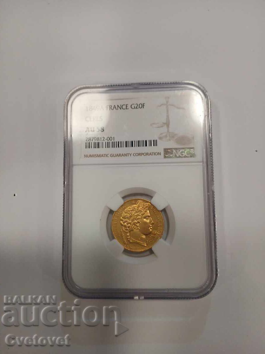 Livrarea 20 franci 1849 AU58 Ceres