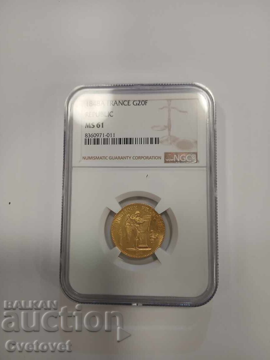 Auction  20 Francs 1848 MS61 NGC