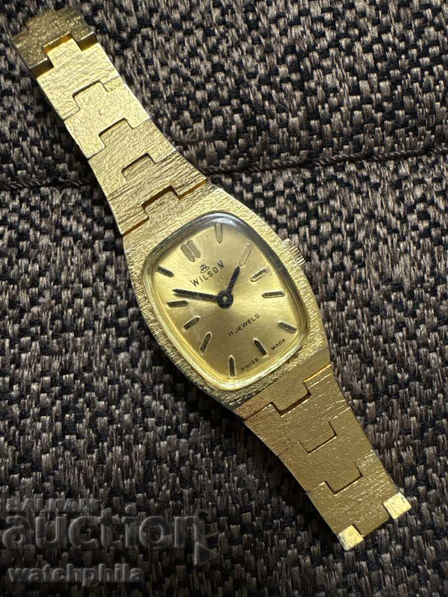 Wilson Swiss made позлатен дамски часовник. Работи. Рядък