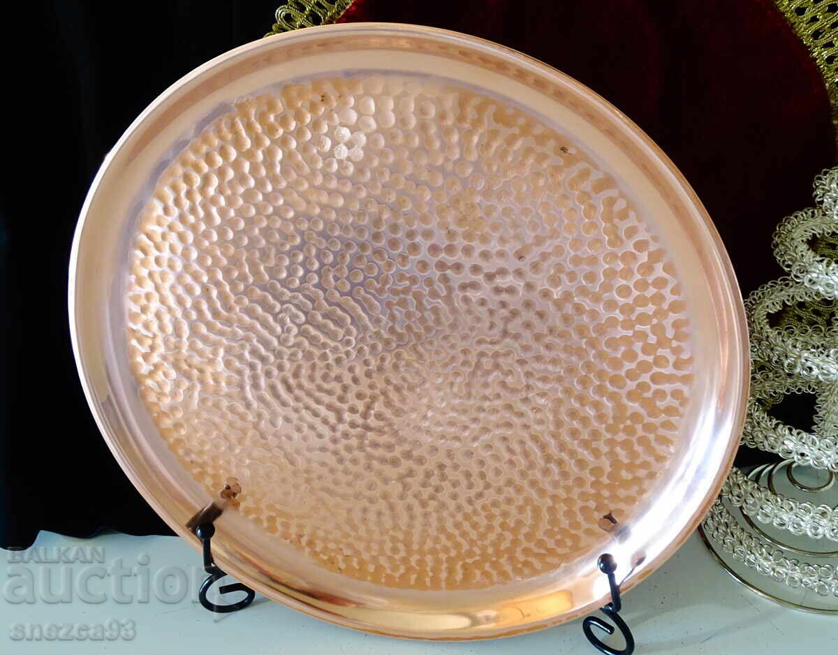 Copper tray, forged pure red copper 27 cm