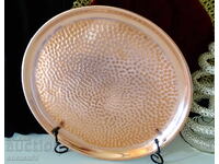 Copper tray, forged pure red copper 27 cm