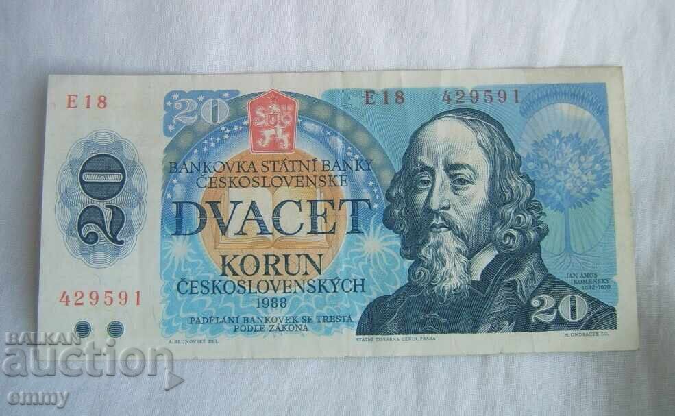 Bancnotă Cehoslovacia - 20 coroane, 1988