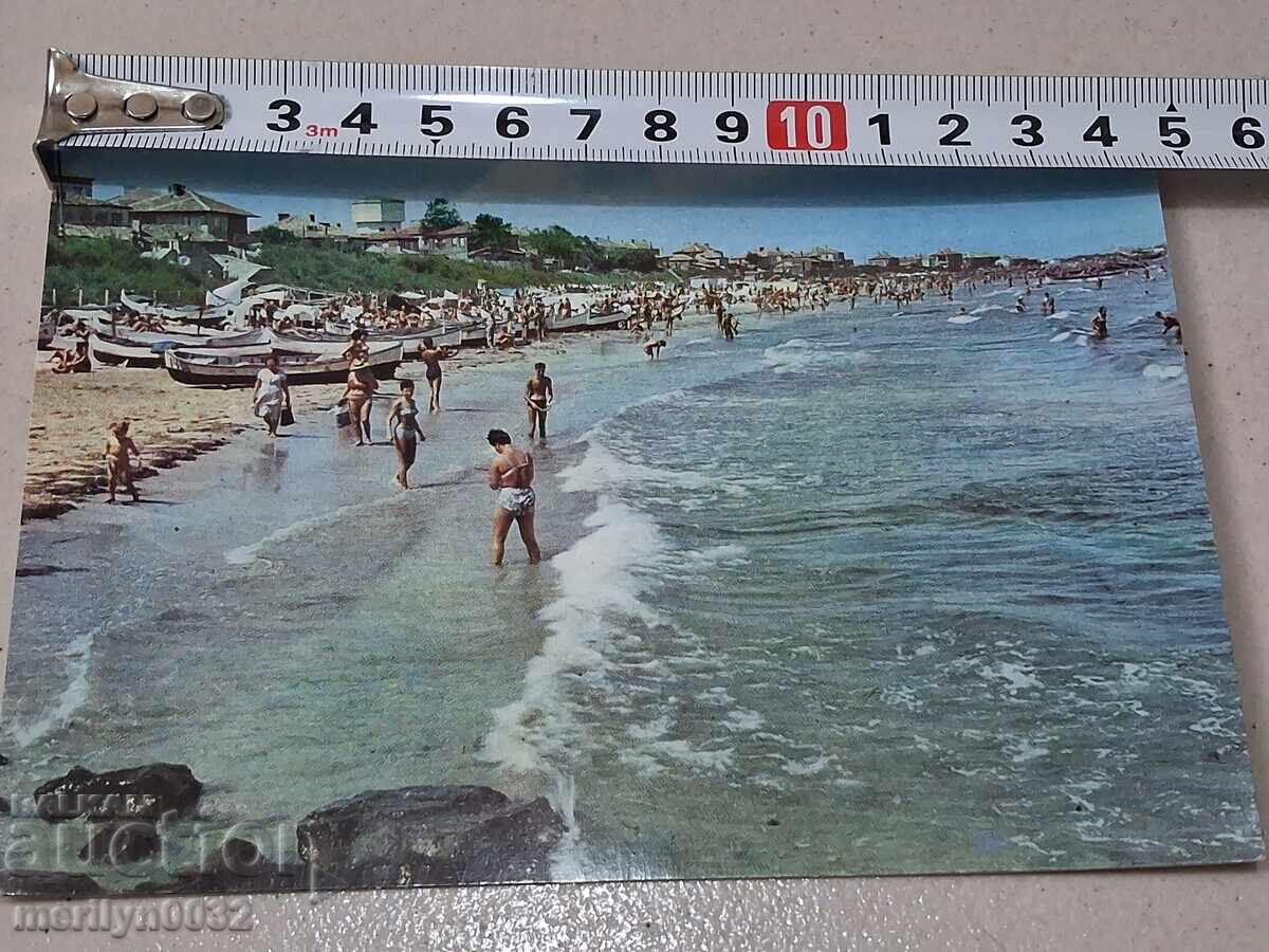 Снимка пощенска картичка Поморие 1970г Плажът - 6