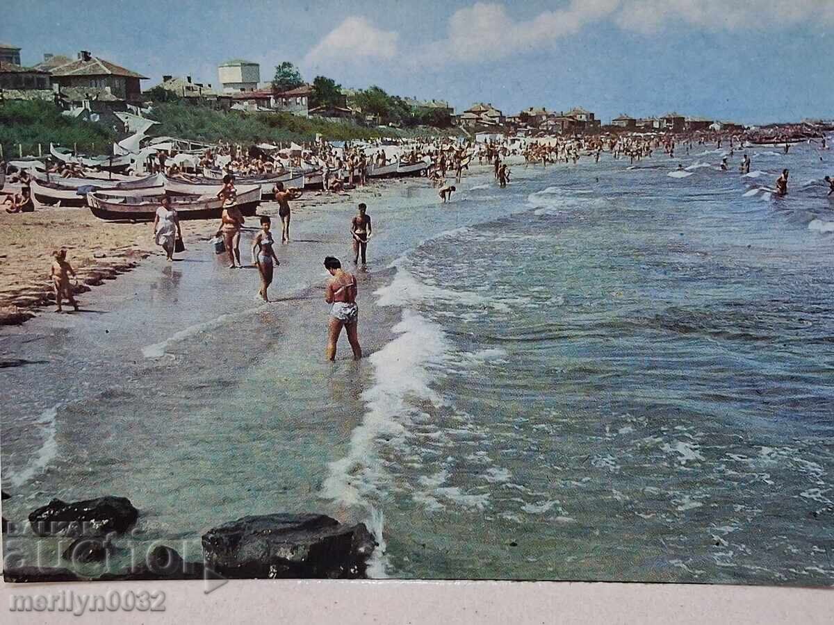 Снимка пощенска картичка Поморие 1970г Плажът