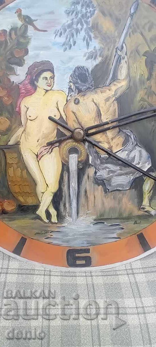 Auction  Old wall clock-painting, Rubens, oil on plexiglass