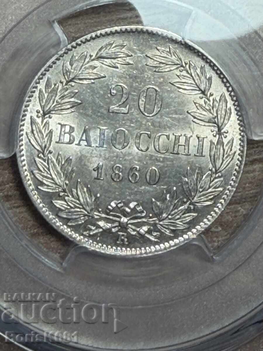 Δημοπρασία Βατικανό 1860 20 Baiocchi MS62