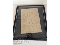 Framed yellow piece of paper painting with pen